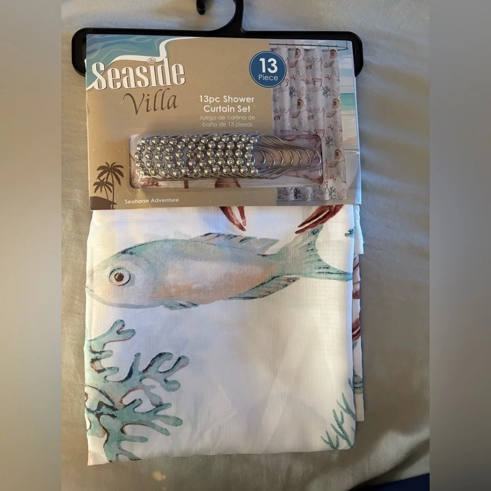 Beautiful underwater Seaside Villa Shower Curtain Set with Hooks